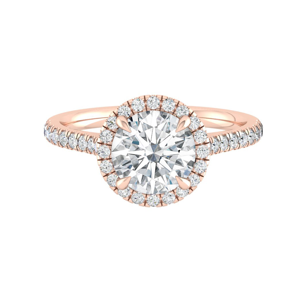 The Apostolia – Brilliant Round Cut Moissanite Pavé Halo Ring with 1 to 3 carats in 18K White, Yellow or Rose Gold