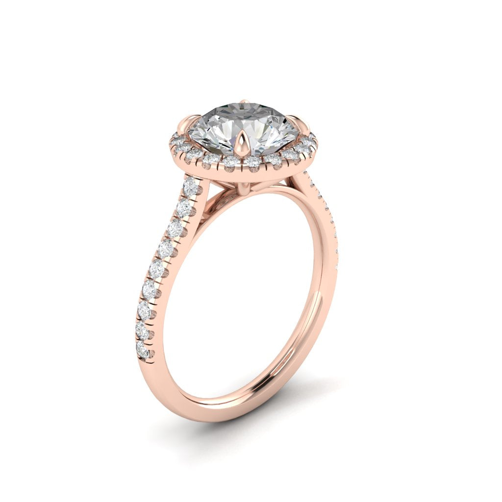 The Apostolia – Brilliant Round Cut Moissanite Pavé Halo Ring with 1 to 3 carats in 18K White, Yellow or Rose Gold