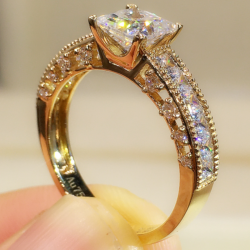 The Athena - Princess Cut Moissanite Ring with 1 to 3 carats in 18K White, Yellow or Rose Gold