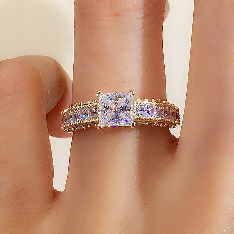 The Athena - Princess Cut Moissanite Ring with 1 to 3 carats in 18K White, Yellow or Rose Gold