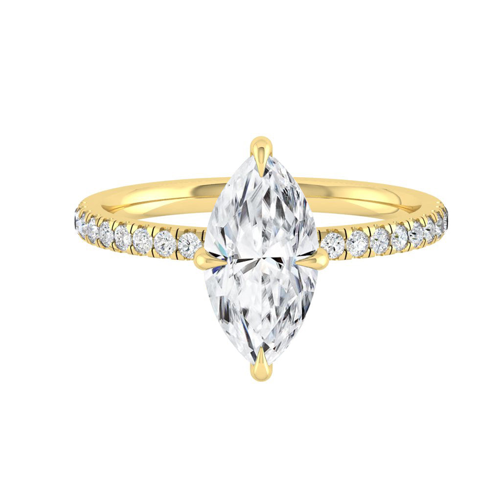 The Catalina - Marquise Cut Moissanite Pavé Ring with 1 to 3 carats in 18K White, Yellow or Rose Gold