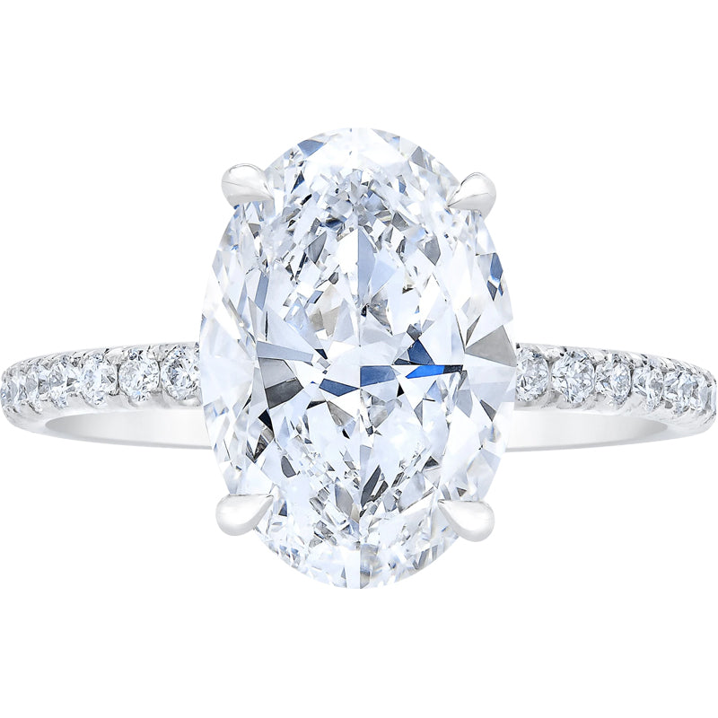 The Elixia - Oval Cut Moissanite 4 Claw Prong Pavé Ring with 1.5 to 3 carats in 18K White, Yellow or Rose Gold