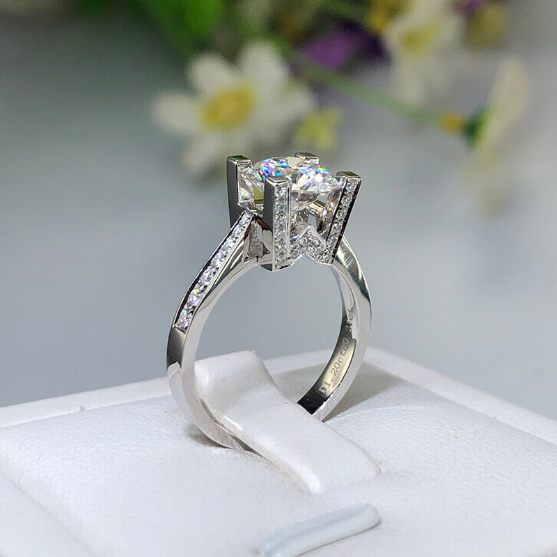 The Emelia - Round Cut HW High Profile Moissanite Ring with 0.5 to 3 carats in 18K White, Yellow or Rose Gold