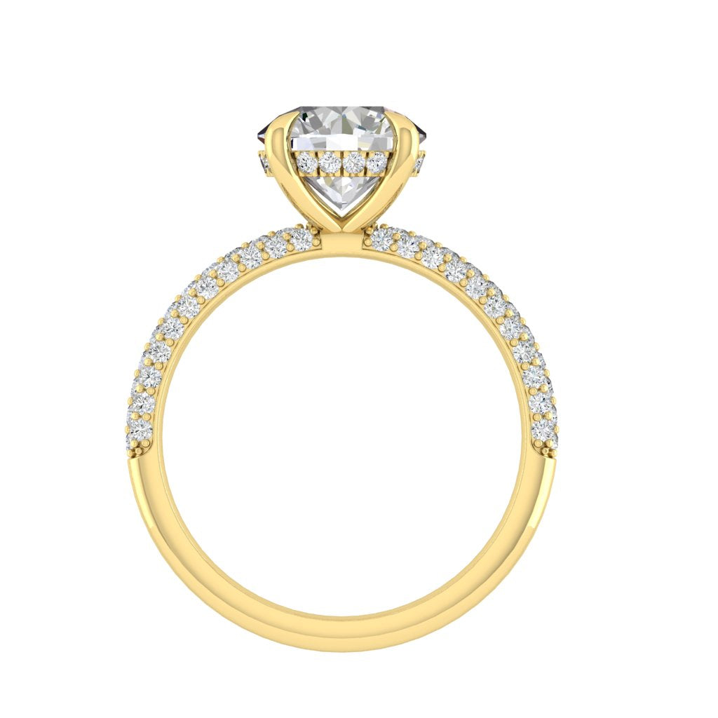 The Luna - Round Cut Moissanite Solitaire Pavé Ring with 1 to 3 carats in 18K White, Yellow or Rose Gold