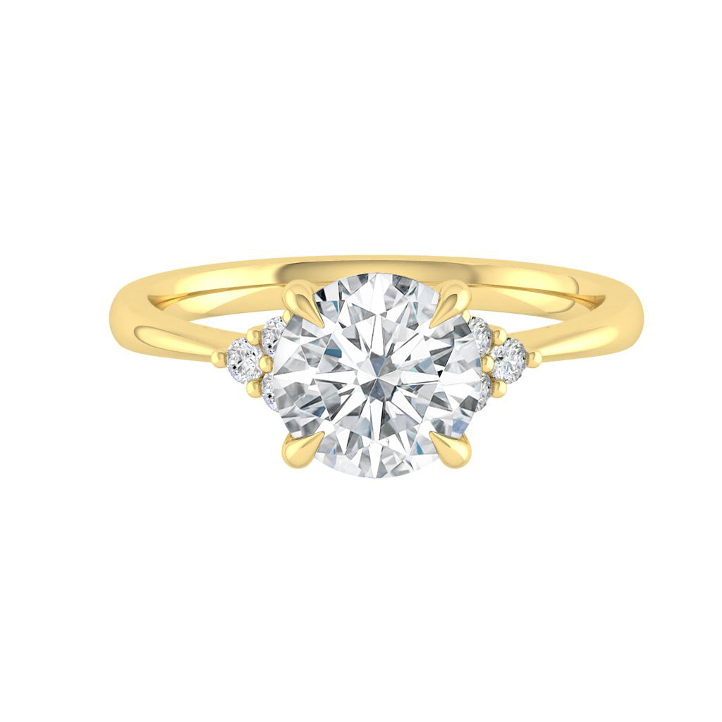 The Pandora - Round Cut Moissanite Solitaire Ring with 1 to 3 carats in 18K White, Yellow or Rose Gold