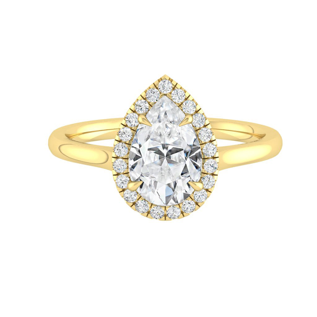 The Viviana - 1 to 3 Carats Pear Cut Moissanite Ring with Accent Stones in 18K White, Yellow or Rose Gold