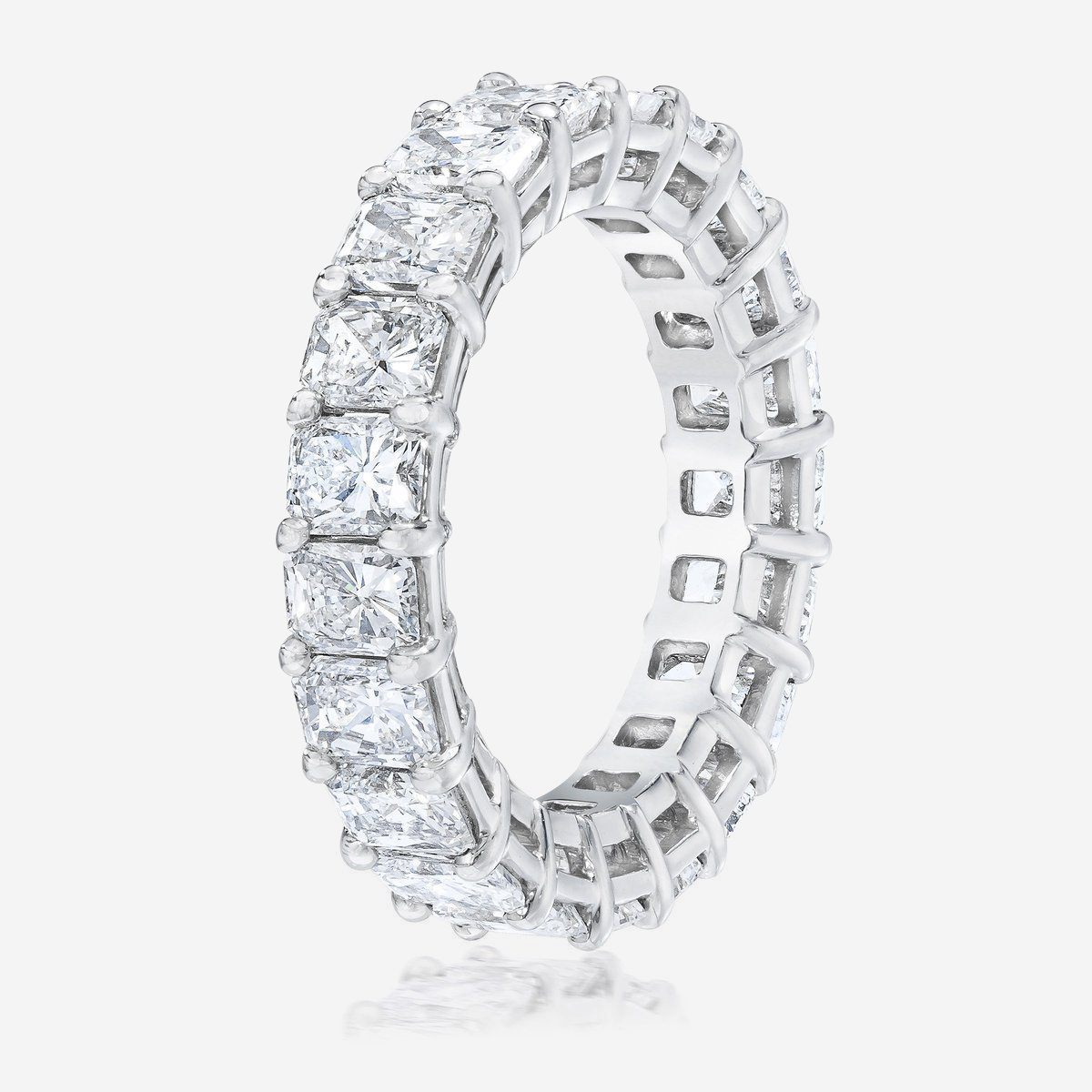 Full Eternity Radiant Cut Moissanite Ring in 18K White Gold