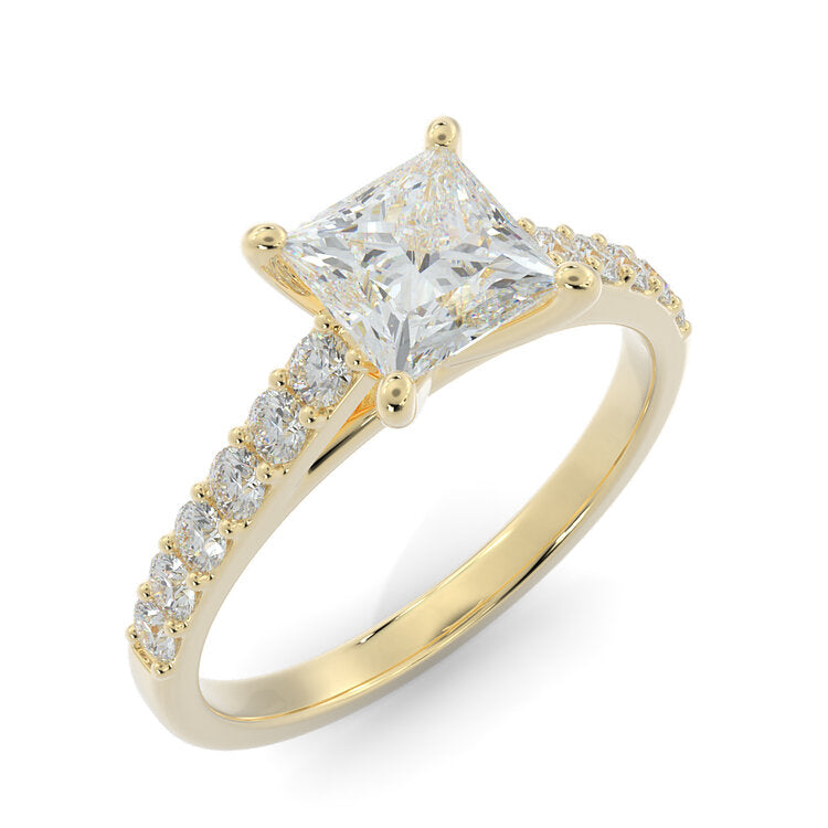 Princess Cut Pavé Ring in 14K Yellow Gold